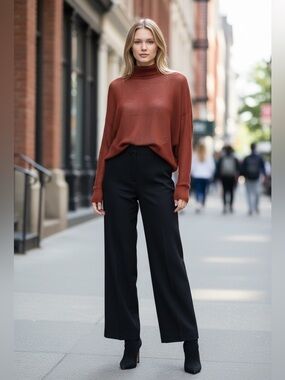 Dynamite, Rust Open Knit Mock Neck Sweater Stretch Pullover, Small